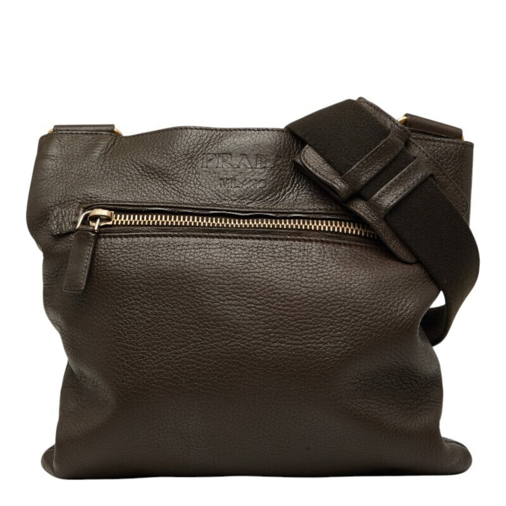Prada Tessuto Crossbody Bag Dark Brown Leather